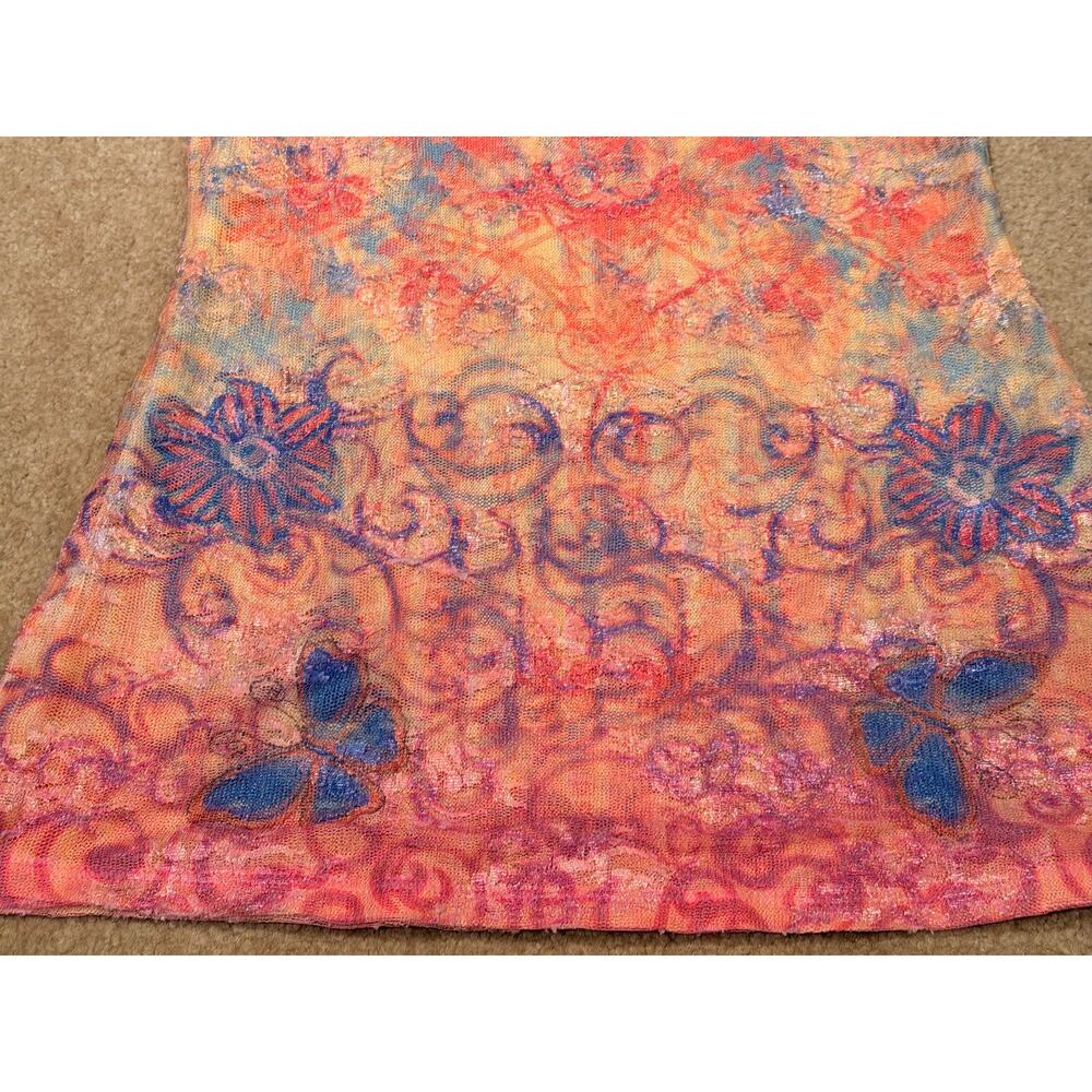 Y2K Cocomo Mesh Top Short Sleeve Butterfly Floral Print V-Neck Size S - Picture 3 of 7